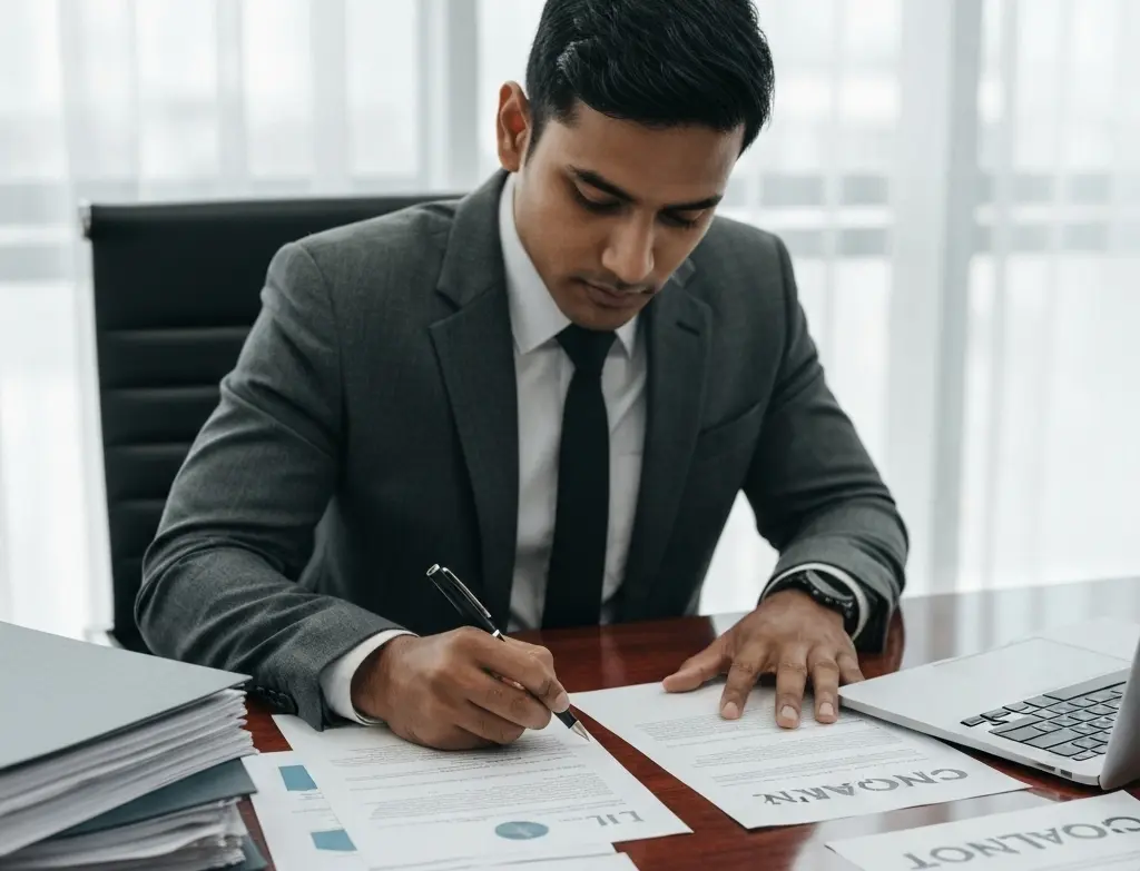 Professional signing business documents